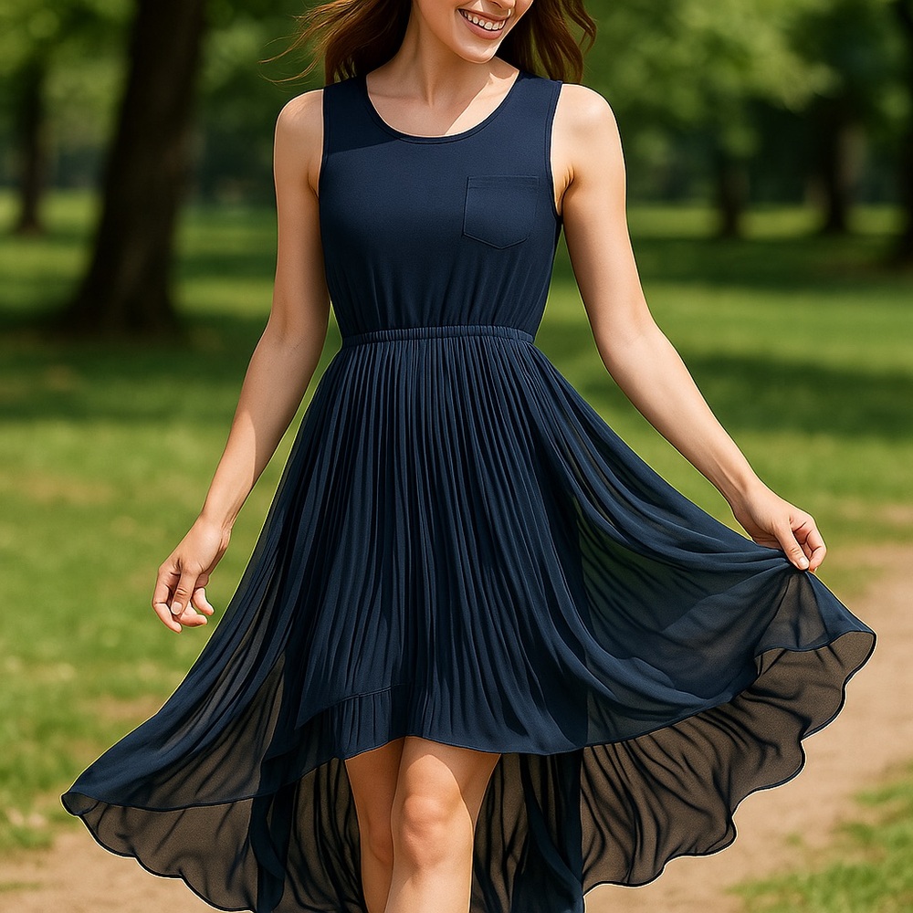 Navy Lace High-Low Dress